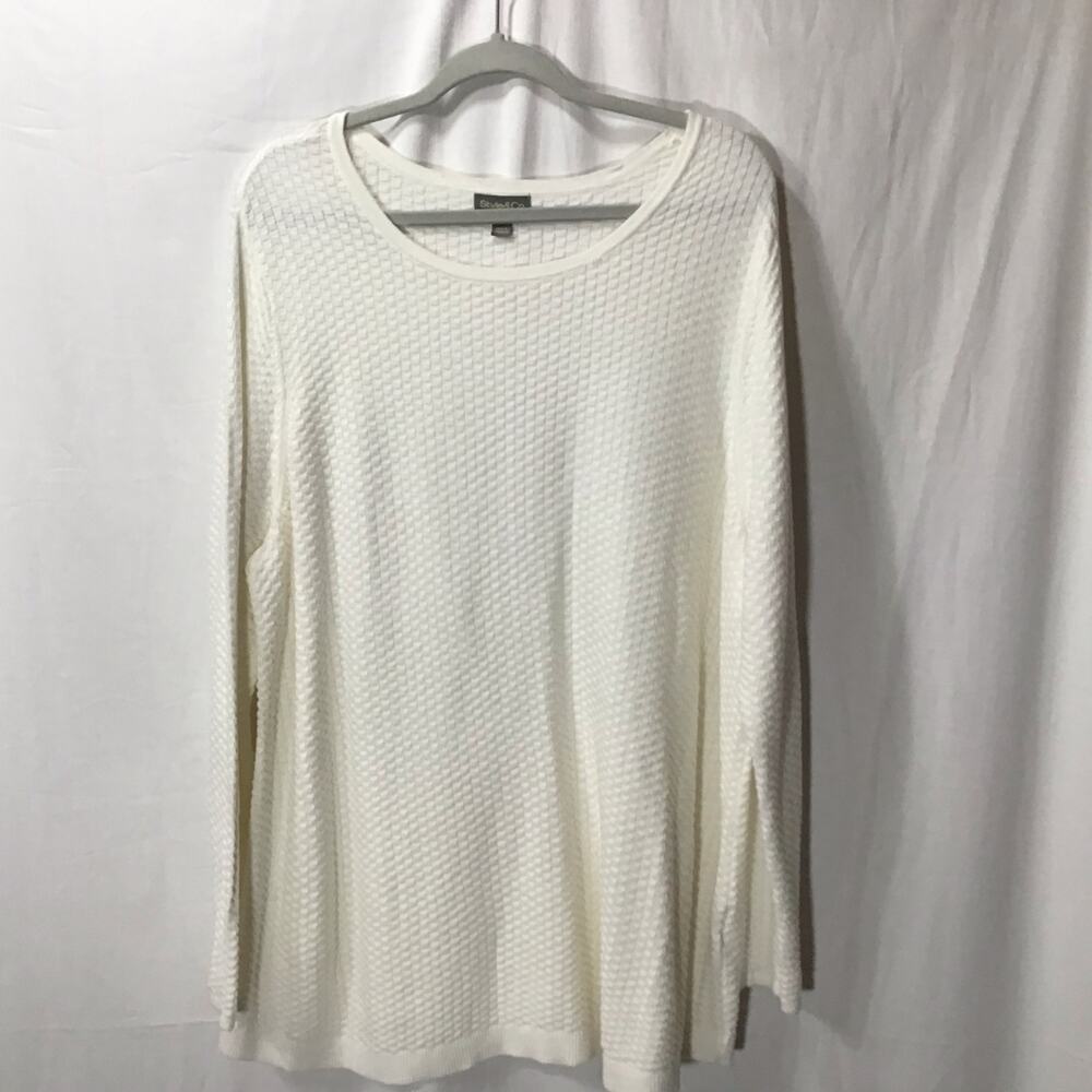 Style & Co Plus Size Cotton Textured Curved-Hem Sweater Ecru 3X